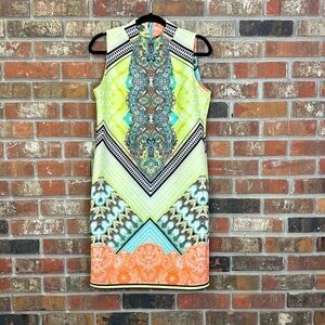 Melissa Paige Printed Colorful Sleeveless Dress Stretch Womens Small